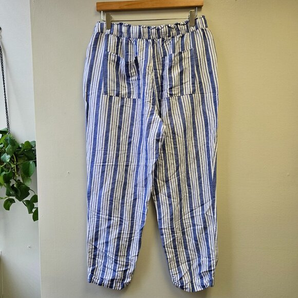 Linen Blend Pull On Striped Beachy Coastal Grandma Lounge Vacation Summer White - Picture 2 of 10